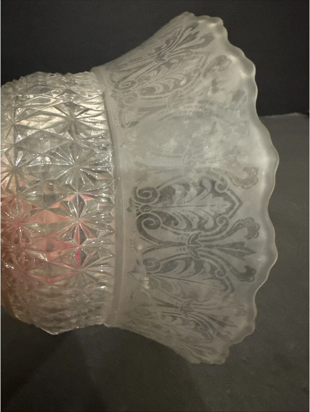 Antique Victorian Floral Acid Etched Ruffle Oil Gas Lamp Shade 4
